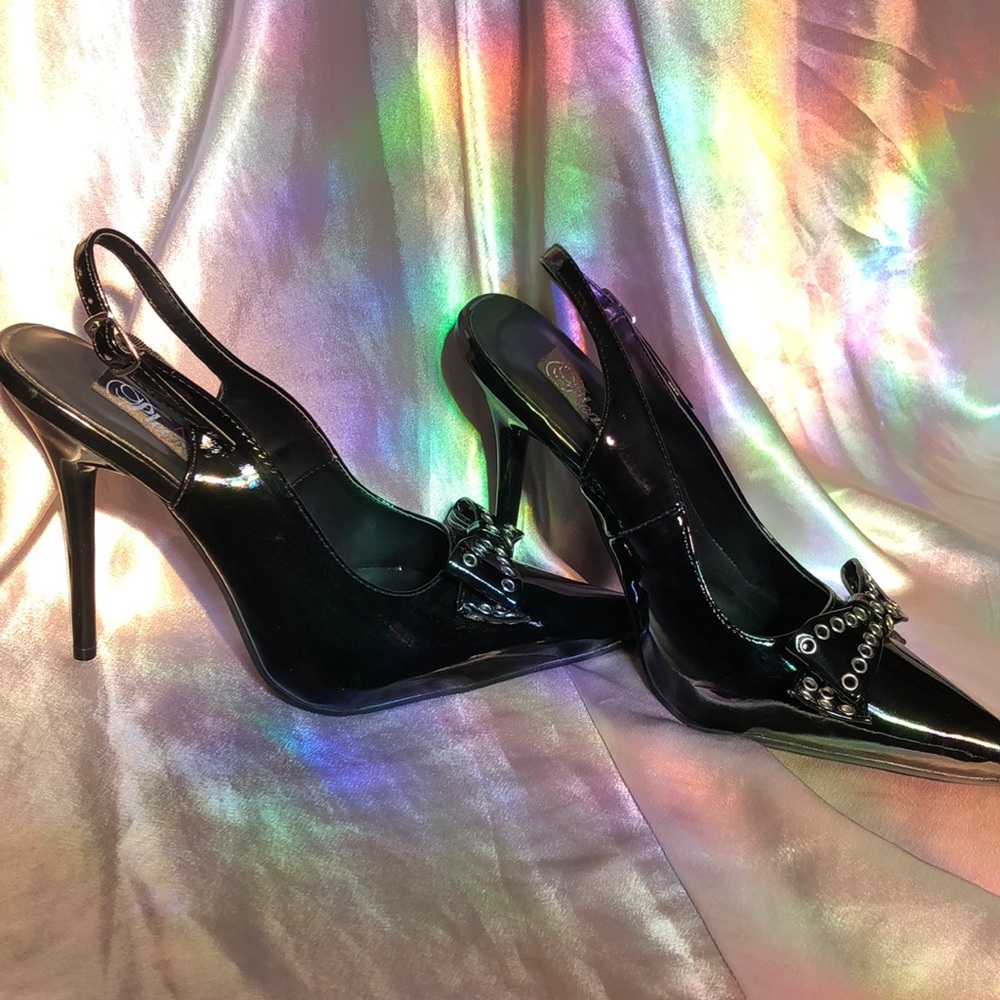 Pleaser size 9  exotic sexy stiletto bow black patent leather new